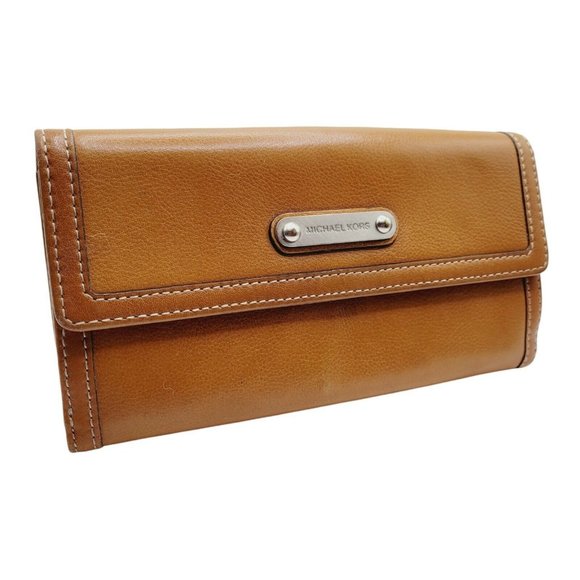 Michael Kors Handbags - Michael Kors Leather Organizer Wallet Caramel Color Clutch Front & Rear Openings